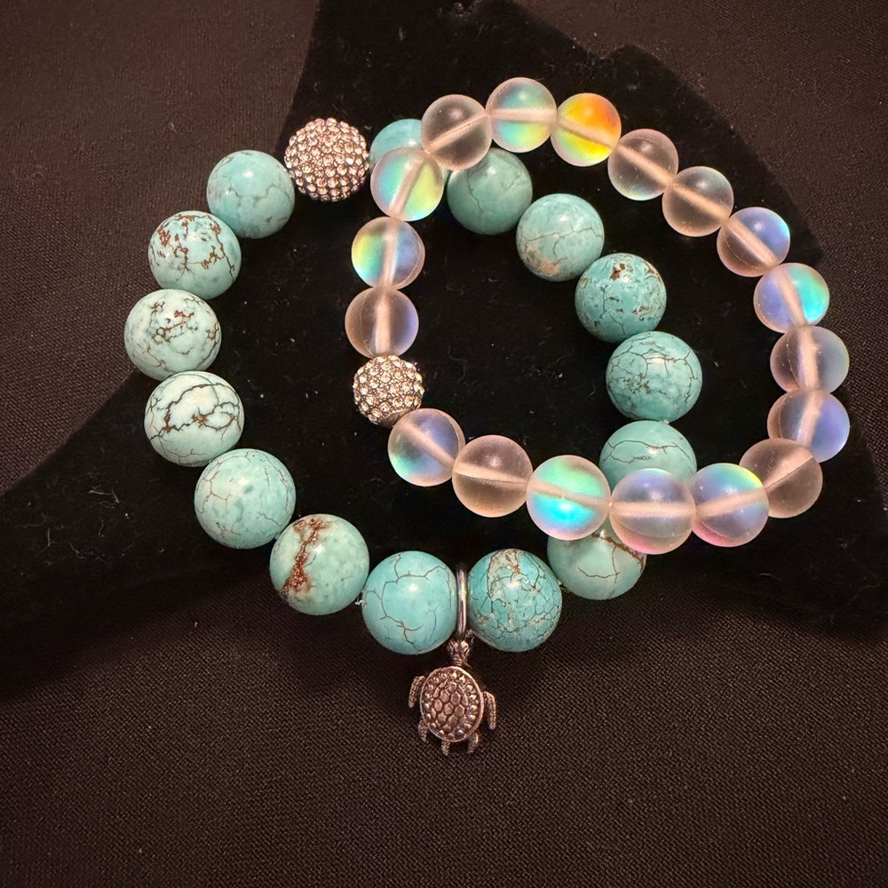 💙🐢 RARE RETIRED Ashley Bridget Turquoise Turtle Stack Set 🐢💙 - Picture 8 of 11